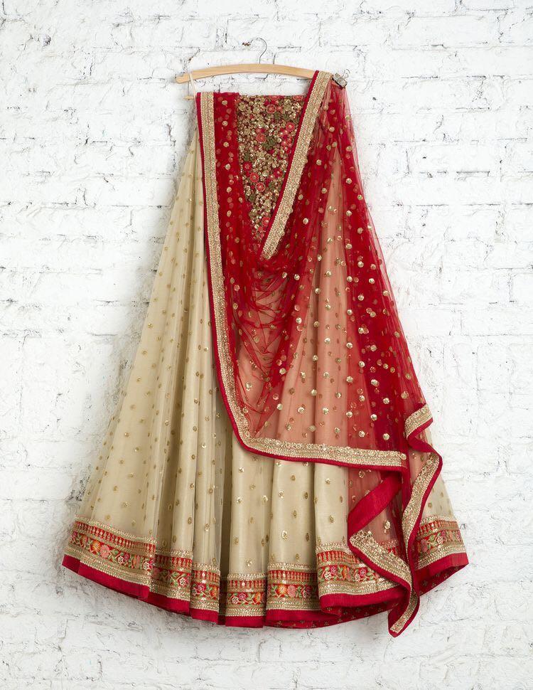 Cream & Red Adoring Lehnga Choli With Dupatta