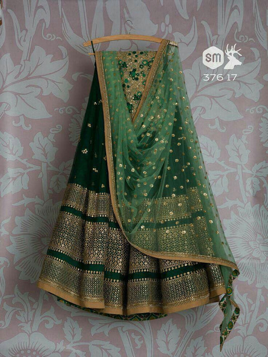 Green Blooming Lehnga Choli With Dupatta