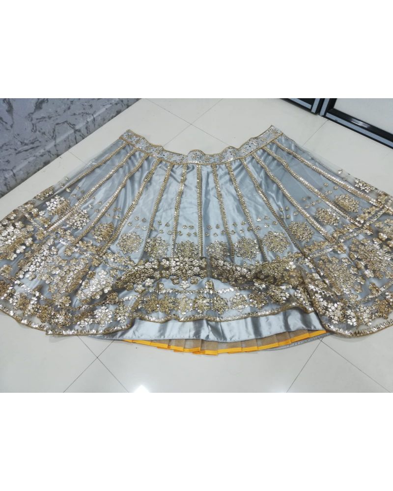 Grey Net zari mirror work wedding lehenga choli