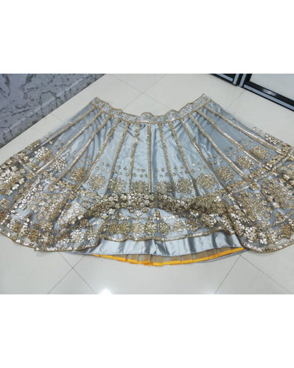 Grey Net zari mirror work wedding lehenga choli
