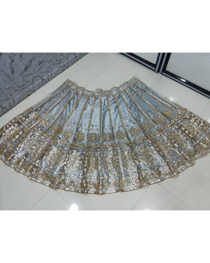 Grey Net zari mirror work wedding lehenga choli