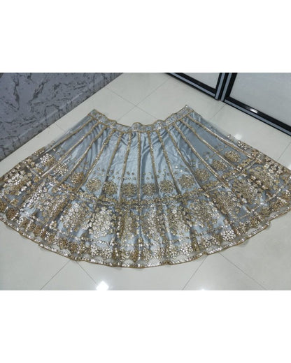 Grey Net zari mirror work wedding lehenga choli