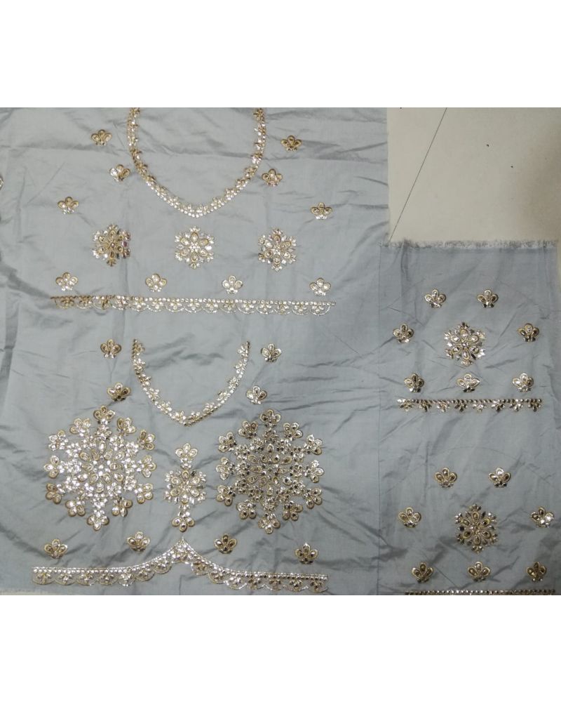 Grey Net zari mirror work wedding lehenga choli