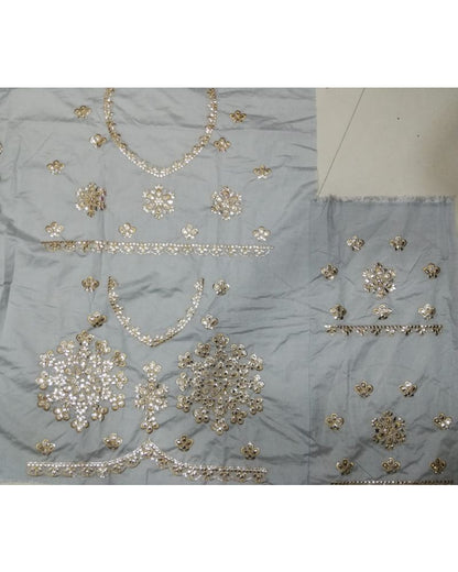 Grey Net zari mirror work wedding lehenga choli