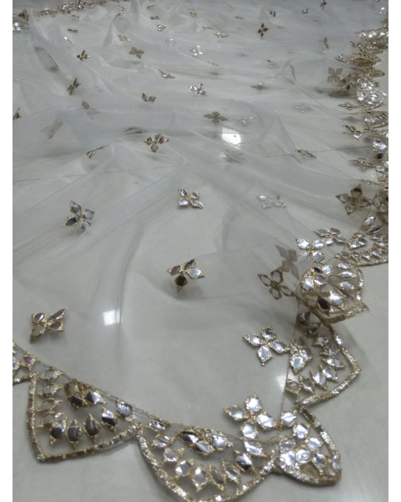 Grey Net zari mirror work wedding lehenga choli